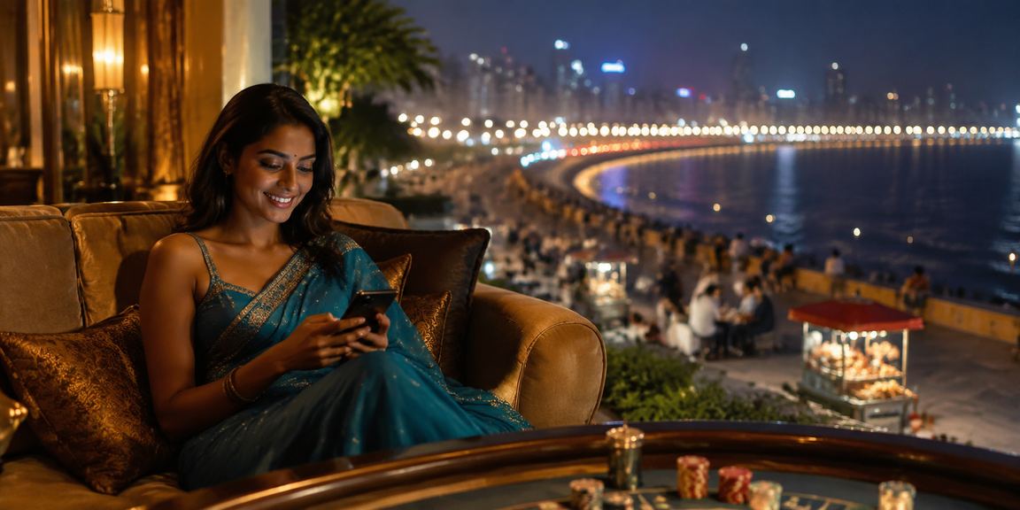 Mumbai Marine Drive with Baccarat players enjoying at night